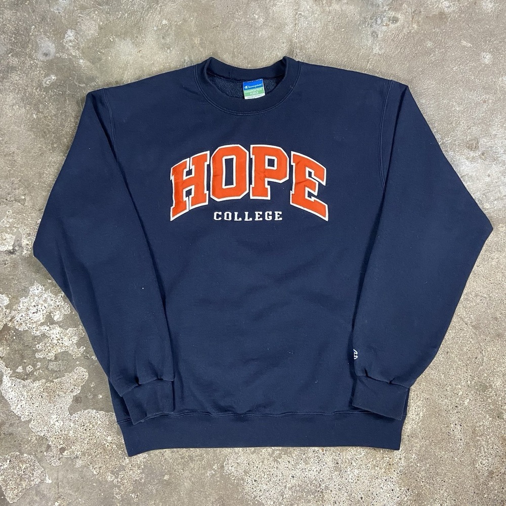 Champion Hope College Eco Fleece Sweatshirt Size Latge‎ Navy Blue NCAA Graphic